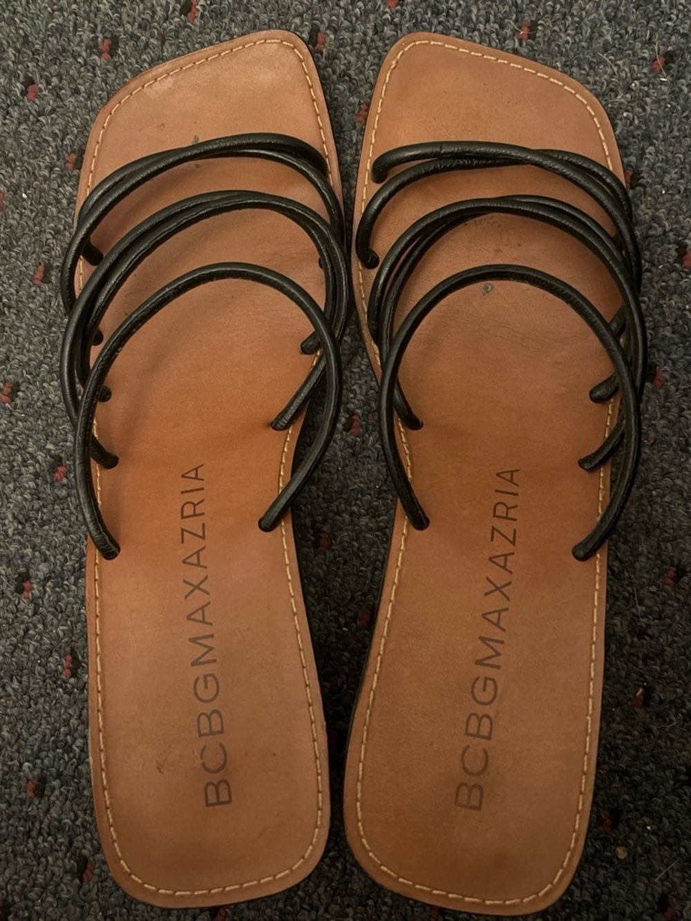 BCBGMaxAzria Black Strappy Brown Black Footbed Slide Sandals